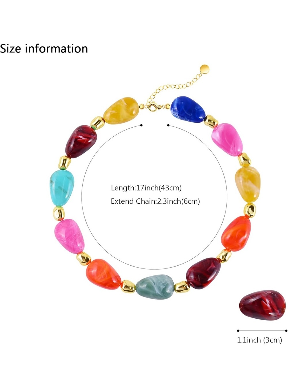 Anthropologie Multicolor Resin Teardrop Necklace with Gold Beads - Picture 6 of 6